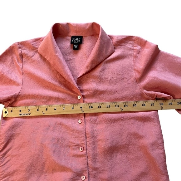 EILEEN FISHER Petite Women's Textured Crinkle 100% Silk 3/4 Sleeve Button Top PP - Picture 10 of 13